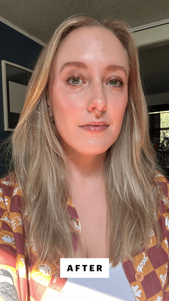 McGrath after applying the Rare Beauty Brow Harmony Precision Eyebrow Pencil